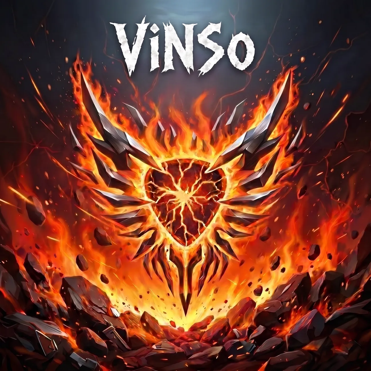 Обложка альбома ViNSo «С чистого листа»: огненное сердце с крыльями